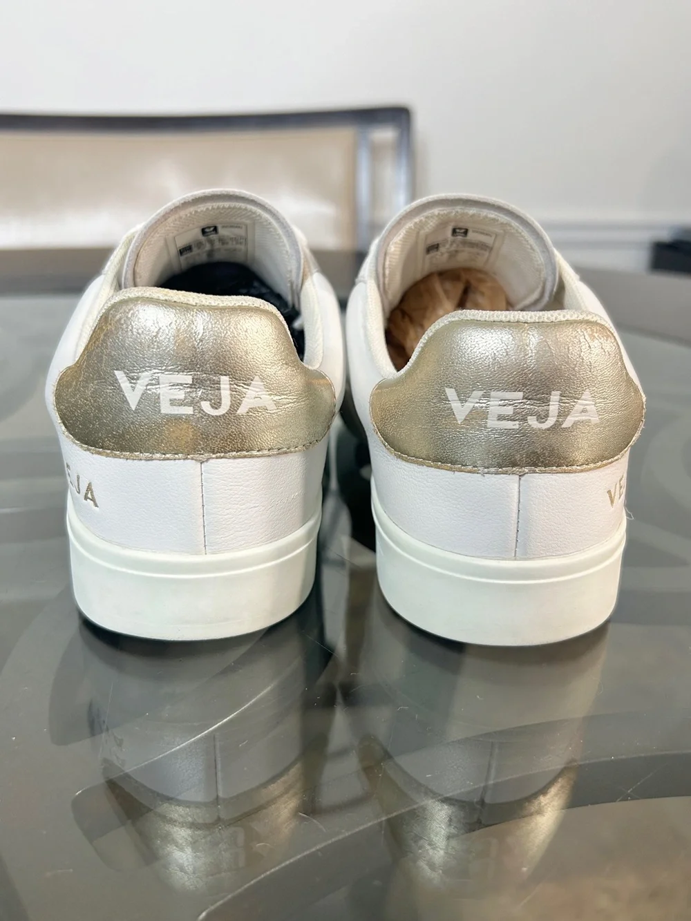 VEJA Esplar Leather White Gold Metallic Sneakers Women's Size 9 US (40 EU)